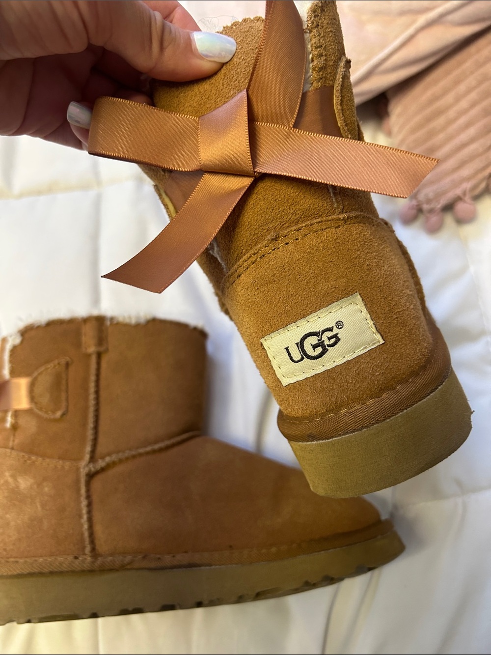 UGG Impression Kids Chestnut Suede Bow Back Boot